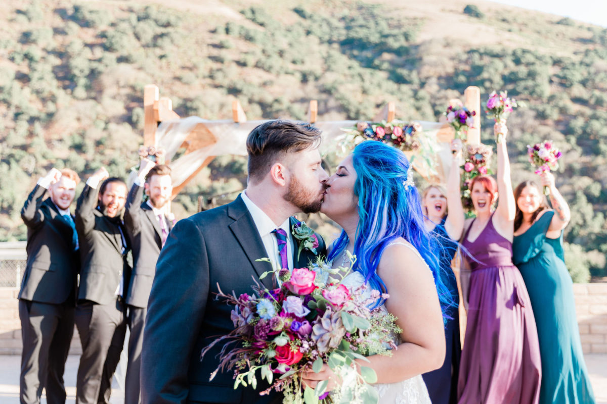 Salinas Valley Ranch Wedding Party Kiss photo