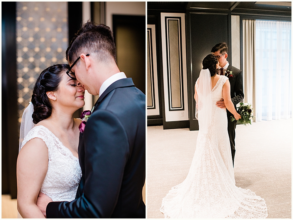 Chicago Wedding First look photo at The Peninsula Chicago Hotel by Tee Lambert Photography