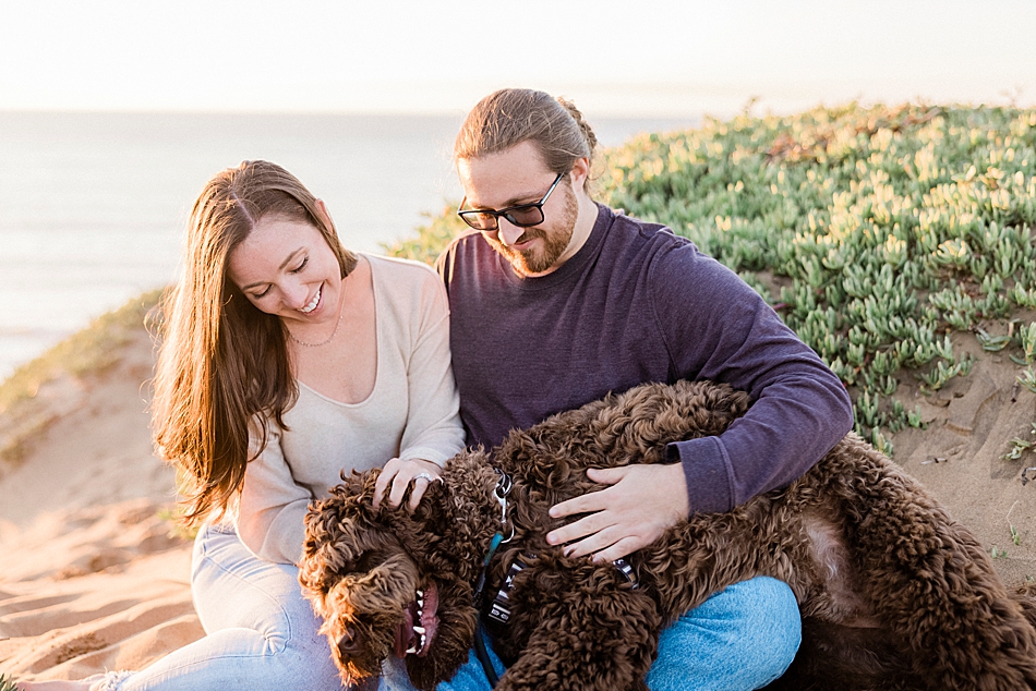 Engagement inspiration with puppy in Monterey