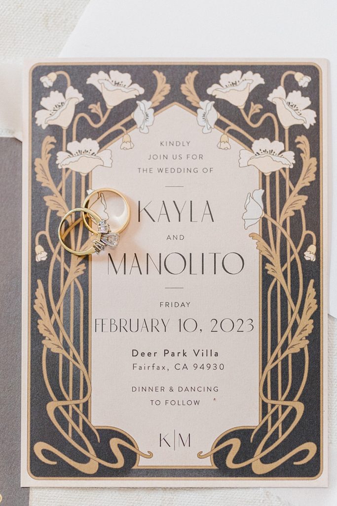 wedding invitation at Deer Park Villa Redwood wedding venue