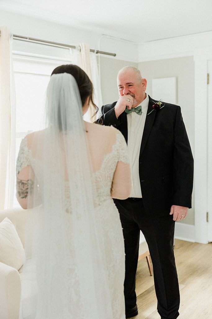 first look with father of the bride at Deer Park Villa Redwood wedding venue